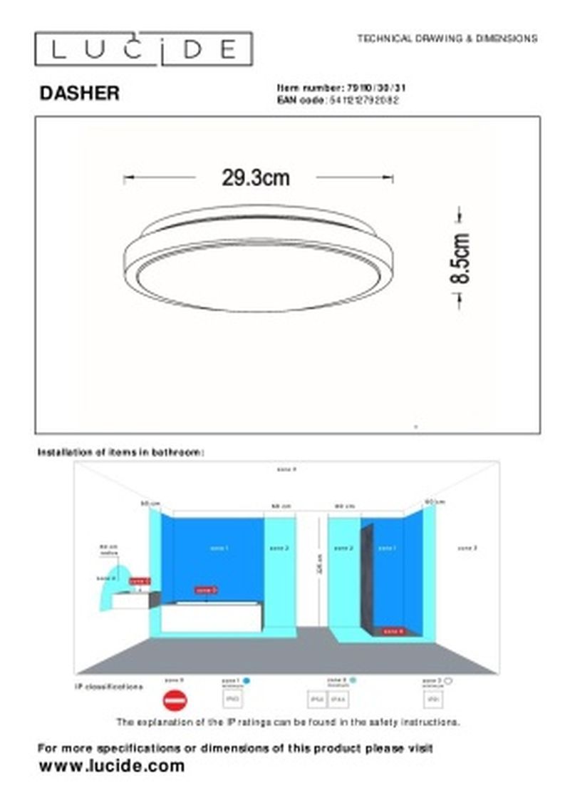 Lucide DASHER - Zapustené stropné svietidlo Kúpeľňa - Ø 29,3 cm - LED - 1x12W 2700K - IP44 - Biela
